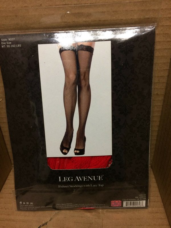 Leg Avenue Style 9027 Lace Top Fishnet Stockings Red Hosiery One Size Regular - Image 3
