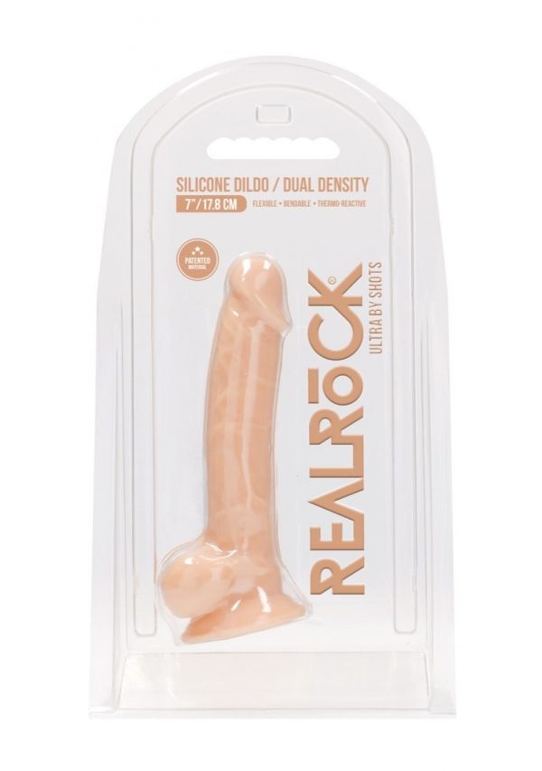 Real Rock Silicone Dildo With Balls 7" Flesh Real Feel - Image 7