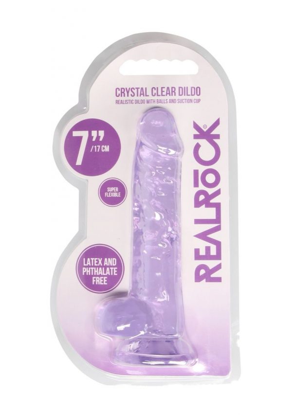 Real Rock Crystal Clear 7" Realistic Dildo With Balls Purple - Image 2