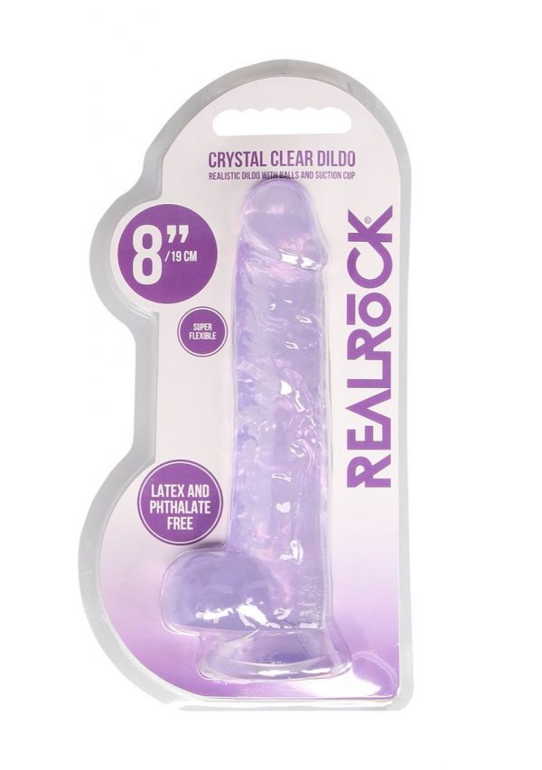 Real Rock Crystal Clear 8" Realistic Dildo With Balls Sextoy Adult Product (Purple)