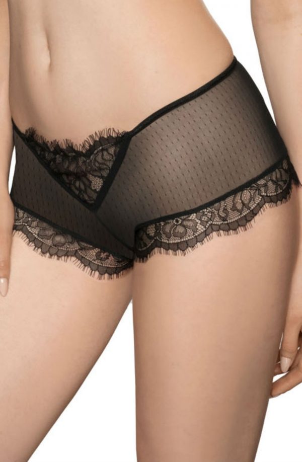 Roza Idrisa Sheer Mesh & Lace Trim Black Boxer Brief - Image 2