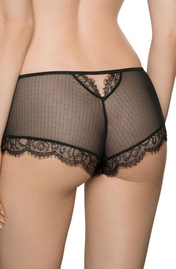 Roza Idrisa Sheer Mesh & Lace Trim Black Boxer Brief