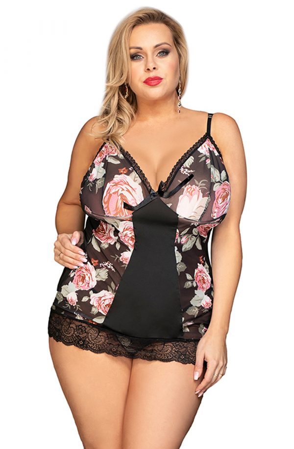 YesX YX835Q Floral Lace Trim Babydoll & Thong QS