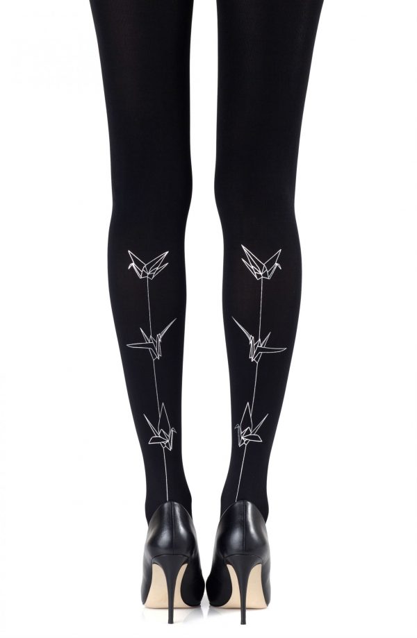 Zohara “Paper Planes” Silver Print Tights