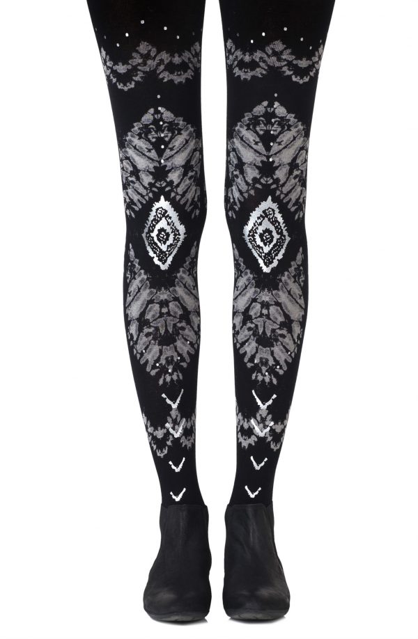 Zohara “The Long And Winding Road” Black Print Tights