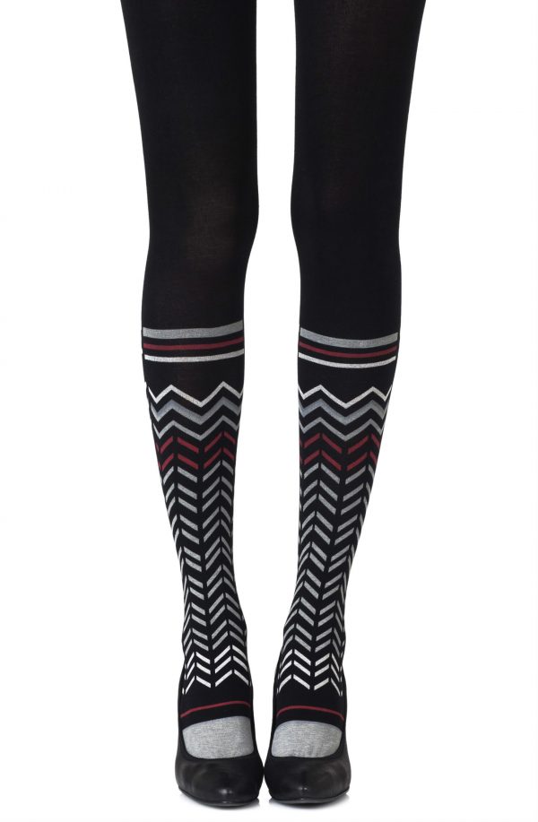 Zohara “Zig Zag Walk” Black Print Tights